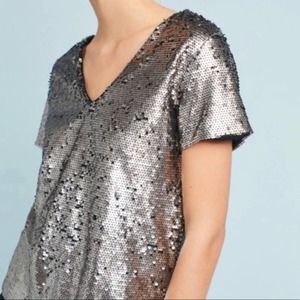 Anthropologie VanessaVirgina NWT Sequin Silver Blouse